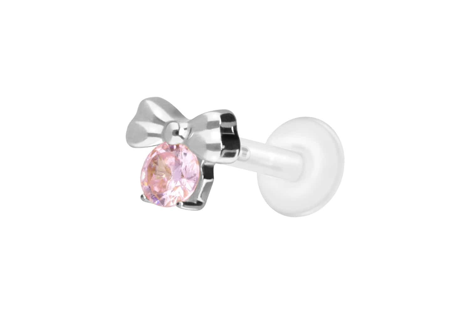 PTFE Labret Piercing mit Innengewinde + Titan-Aufsatz SCHLEIFE + KRISTALL